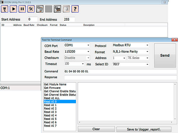 DCON Utility Pro με υποστήριξη των πρωτοκόλλων Modbus RTU, ASCII και DCON